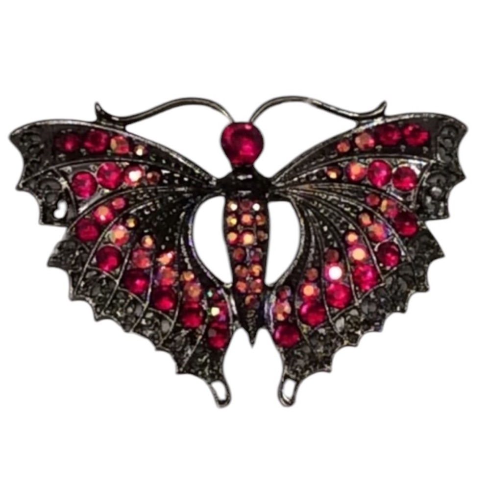Red CRYSTAL RHINESTONE Butterfly Brooch - Picture 1 of 10